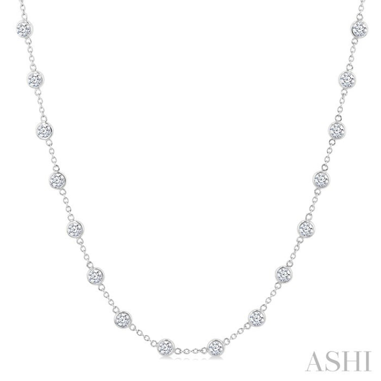 5 Ctw Bezel Set Round Cut Diamond Station Necklace in 14K White Gold
