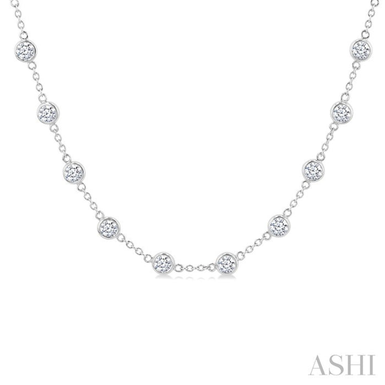 5 Ctw Bezel Set Round Cut Diamond Station Necklace in 14K White Gold