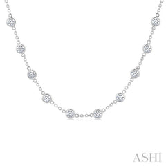 5 Ctw Bezel Set Round Cut Diamond Station Necklace in 14K White Gold