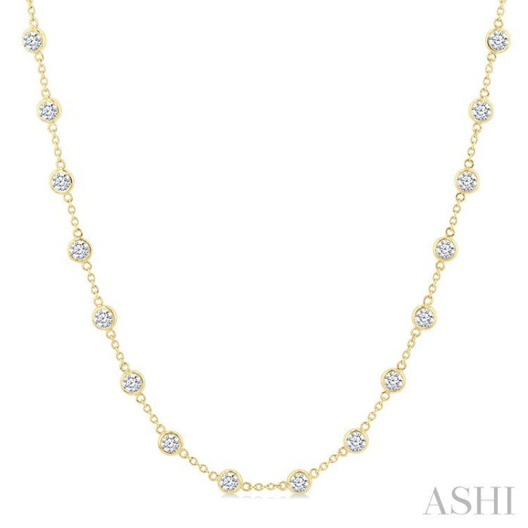 5 Ctw Bezel Set Round Cut Diamond Station Necklace in 14K Yellow Gold