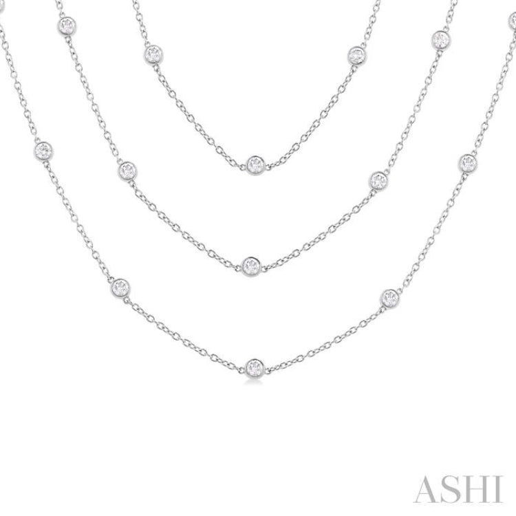 5 Ctw Bezel Set Round Cut Diamond 60-Inch Long Station Necklace in 14K White Gold