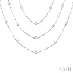 5 Ctw Bezel Set Round Cut Diamond 60-Inch Long Station Necklace in 14K White Gold