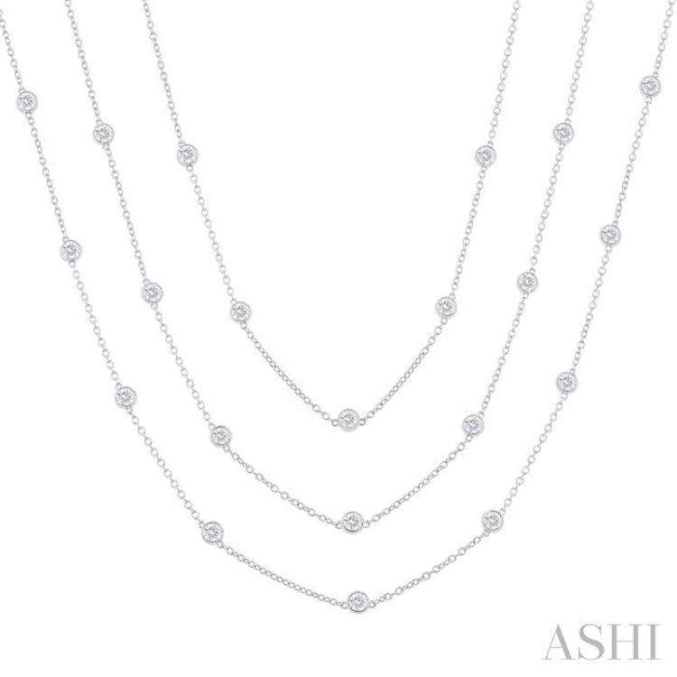 7 Ctw Bezel Set Round Cut Diamond 60-Inch Long Station Necklace in 14K White Gold