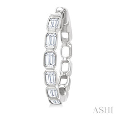 1 1/10 Ctw Bezel Set Emerald Cut Diamond Fashion Hoop Earrings in 14K White Gold