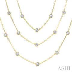 10 Ctw Bezel Set Round Cut Diamond 60-Inch Long Station Necklace in 14K Yellow Gold