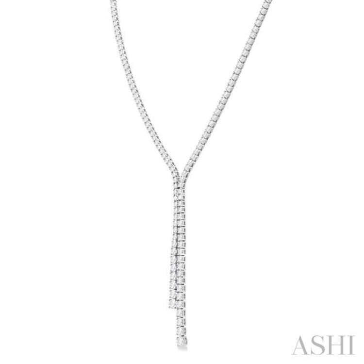 5 Ctw Open-End Y-Shape Round Cut Diamond Lariat Necklace in 14K White Gold
