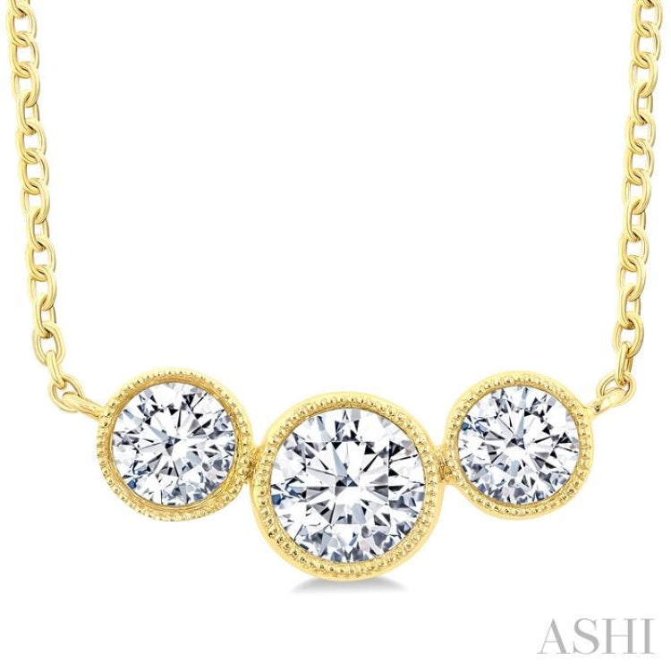 3/4 Ctw Past, Present & Future 3-Stone Bezel Set Round Cut Diamond Necklace in 14K Yellow Gold