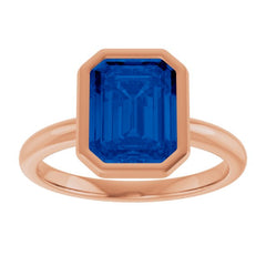14K Rose Lab-Grown Blue Sapphire Ring