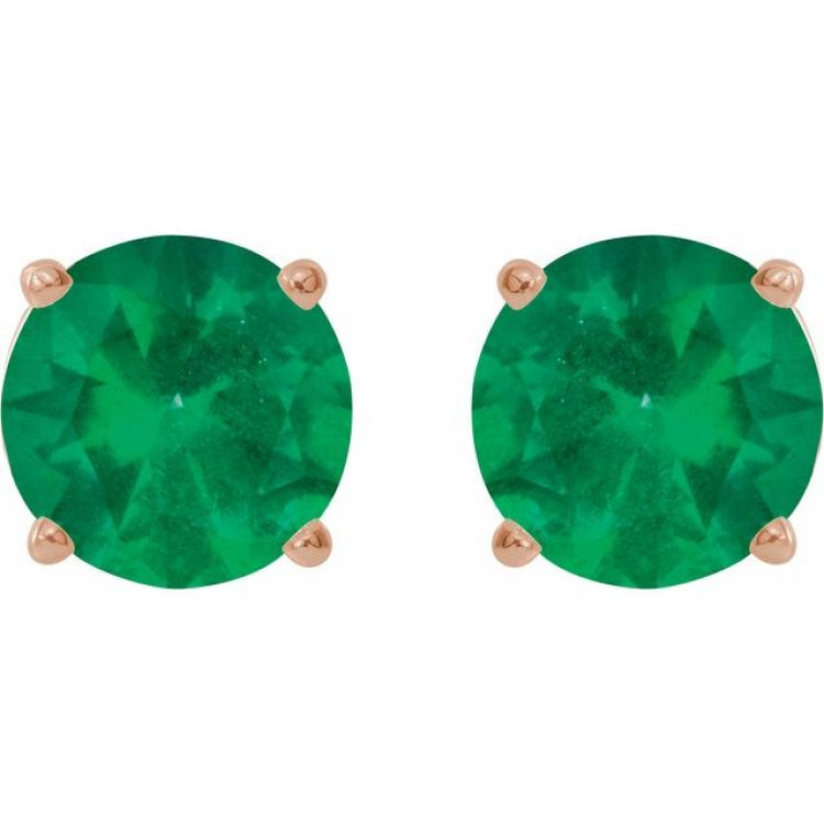 14K Rose 6 mm Lab-Grown Emerald Stud Earrings