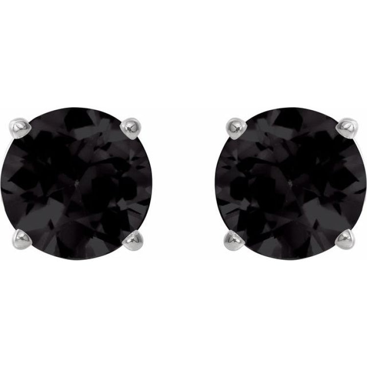 14K White Gold 6 mm Natural Black Onyx Earrings