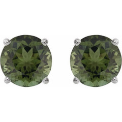 14K White Gold 6 mm Natural Green Tourmaline Earrings