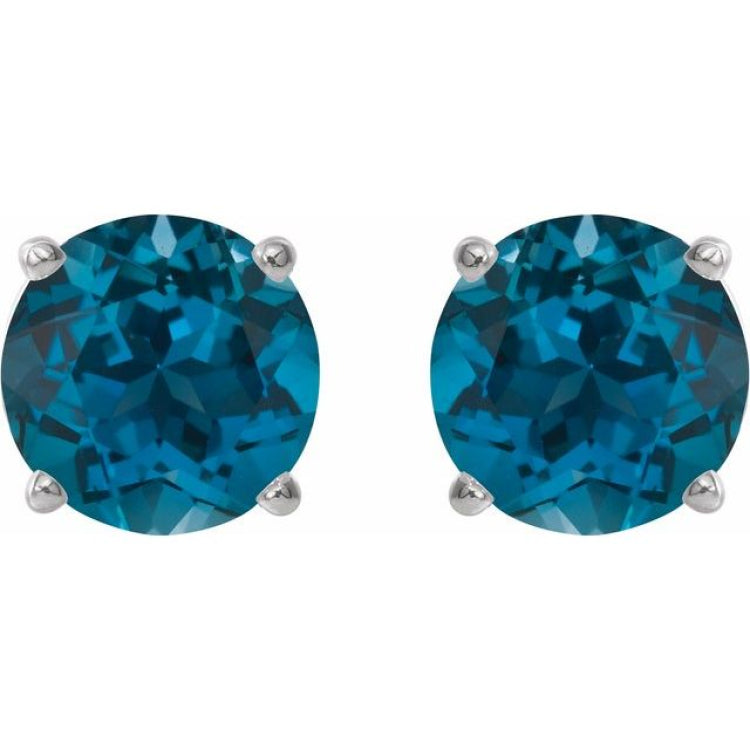 Sterling Silver 6 mm Natural London Blue Topaz Earrings