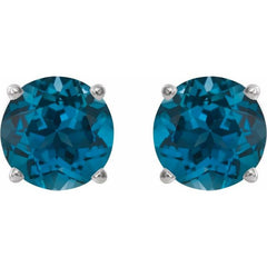 Sterling Silver 6 mm Natural London Blue Topaz Earrings