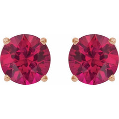14K Rose Gold 7 mm Lab-Grown Ruby Earrings