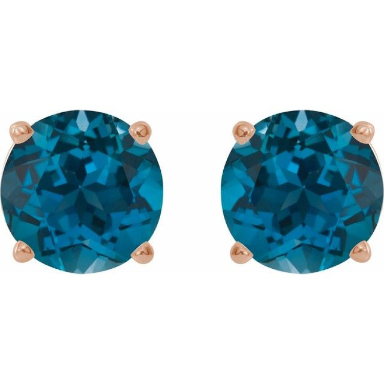 14K Rose Gold 7 mm Natural London Blue Topaz Earrings