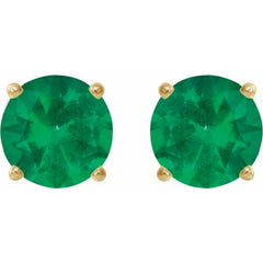14K Yellow Gold 7 mm Lab-Grown Emerald Earrings