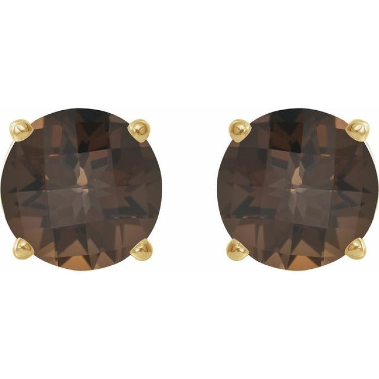 14K Yellow Gold 7 mm Natural Smoky Quartz Earrings
