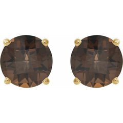14K Yellow Gold 7 mm Natural Smoky Quartz Earrings