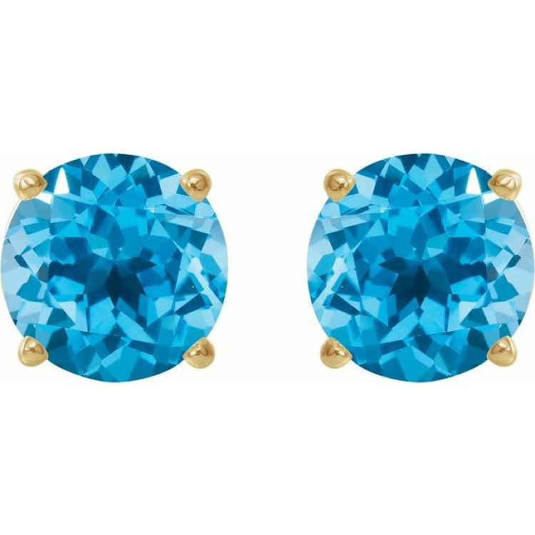 14K Yellow Gold 7 mm Natural Swiss Blue Topaz Earrings
