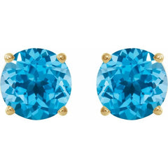 14K Yellow Gold 7 mm Natural Swiss Blue Topaz Earrings