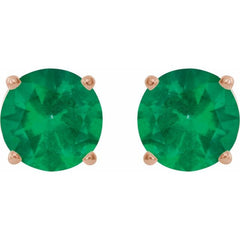 14K Rose Gold 8 mm Lab-Grown Emerald Earrings