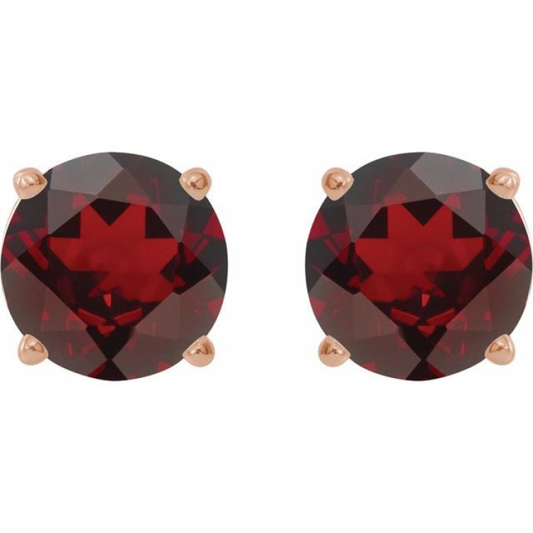 14K Rose 8 mm Natural Mozambique Garnet Stud Earrings