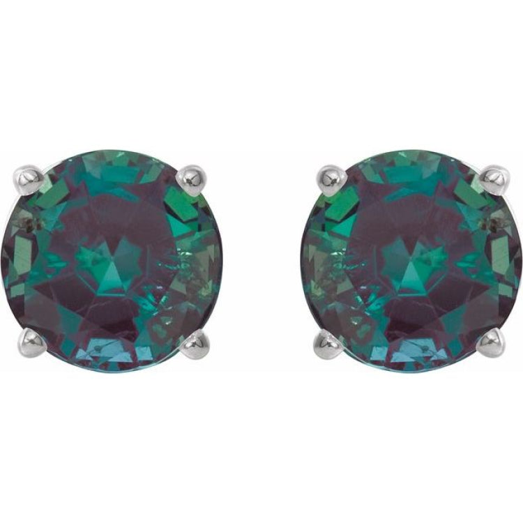 14K White Gold 8 mm Lab-Grown Alexandrite Earrings