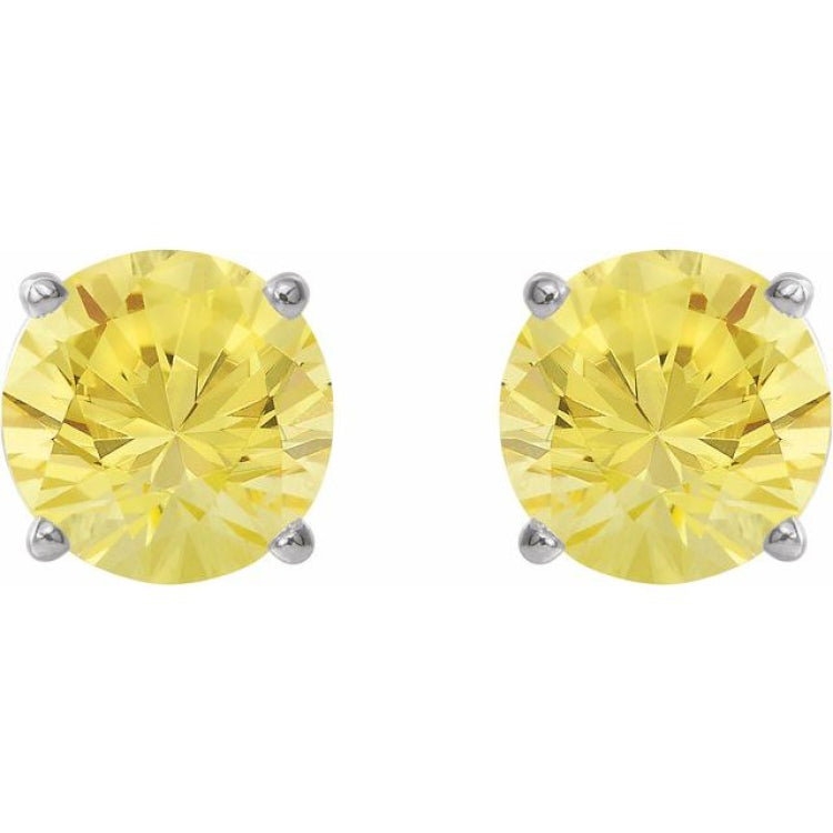 14K White Gold 8 mm Lab-Grown Yellow Sapphire Earrings