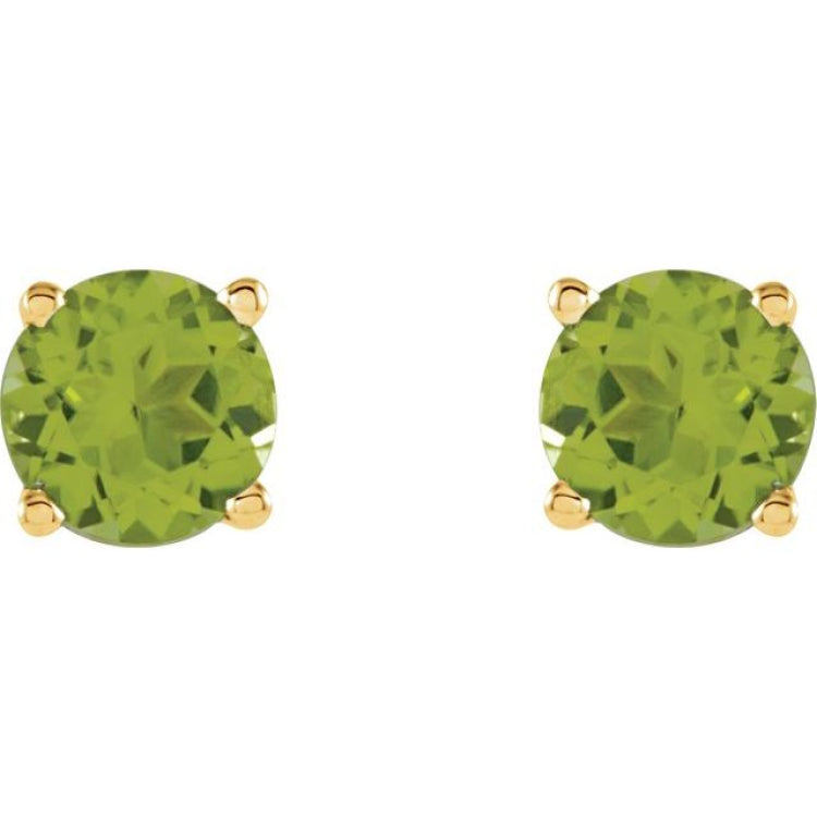14K Yellow 8 mm Natural Peridot Stud Earrings