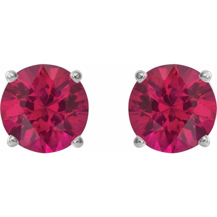 Sterling Silver 8 mm Lab-Grown Ruby Earrings