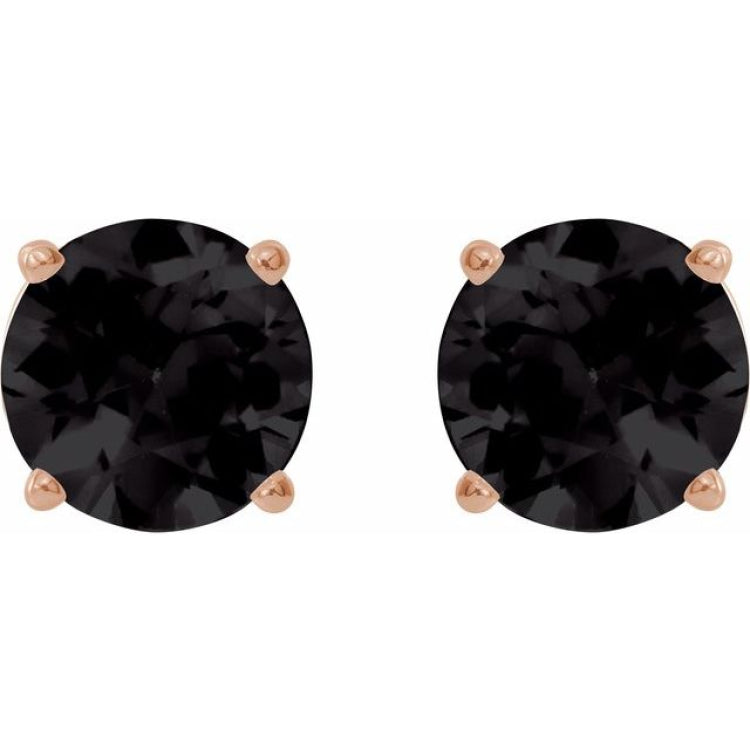 14K Rose 6 mm Natural Black Onyx Stud Earrings