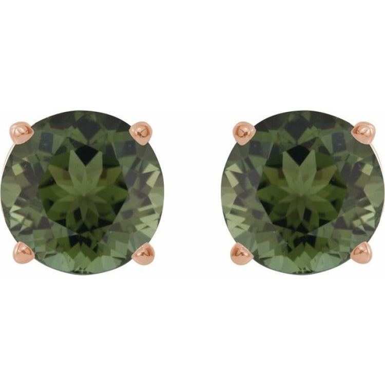 14K Rose Gold 6 mm Natural Green Tourmaline Earrings