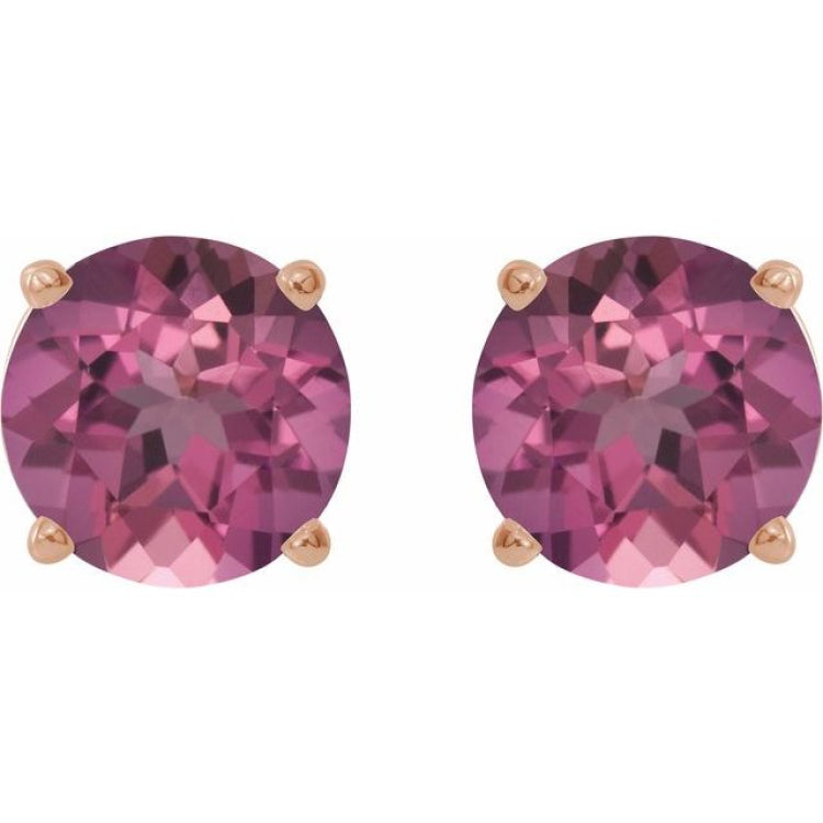 14K Rose 6 mm Natural Pink Tourmaline Stud Earrings