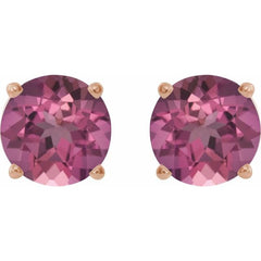 14K Rose 6 mm Natural Pink Tourmaline Stud Earrings
