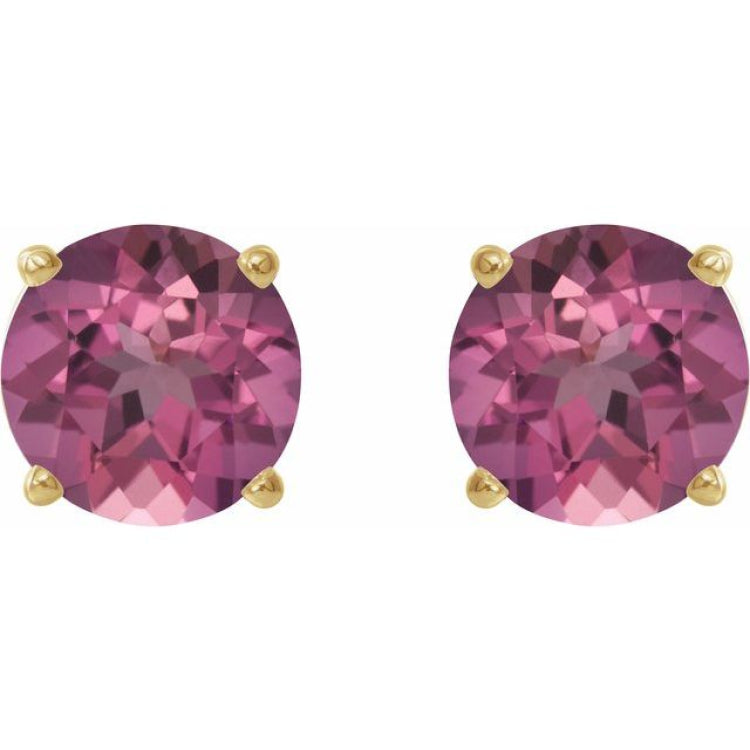14K Yellow 6 mm Natural Pink Tourmaline Stud Earrings