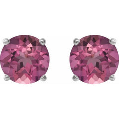 Platinum 6 mm Natural Pink Tourmaline Stud Earrings