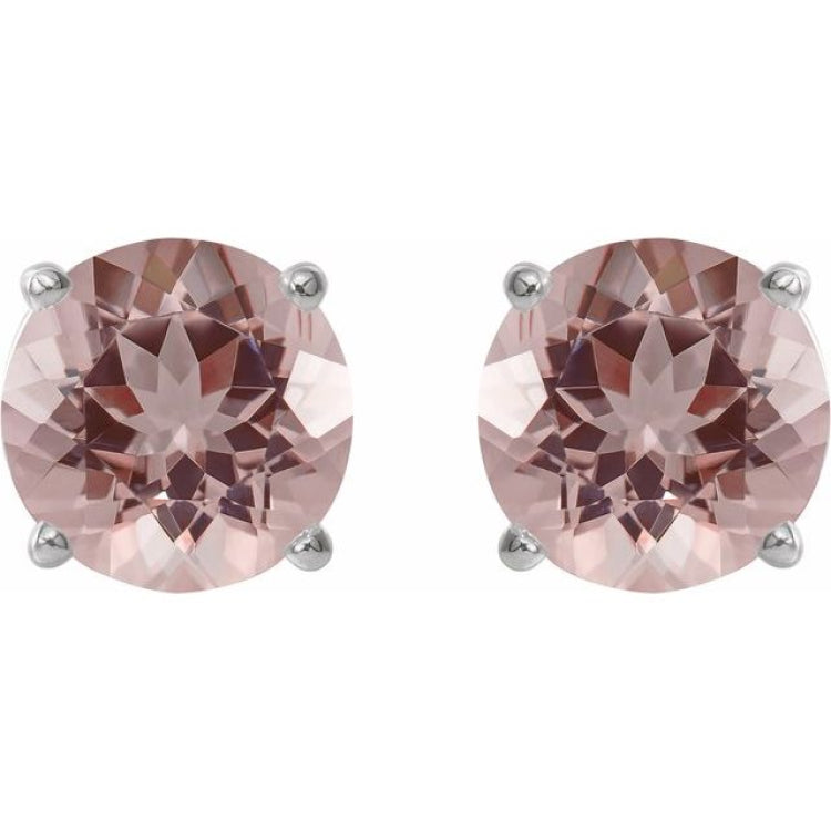 Sterling Silver 6 mm Natural Pink Morganite Earrings