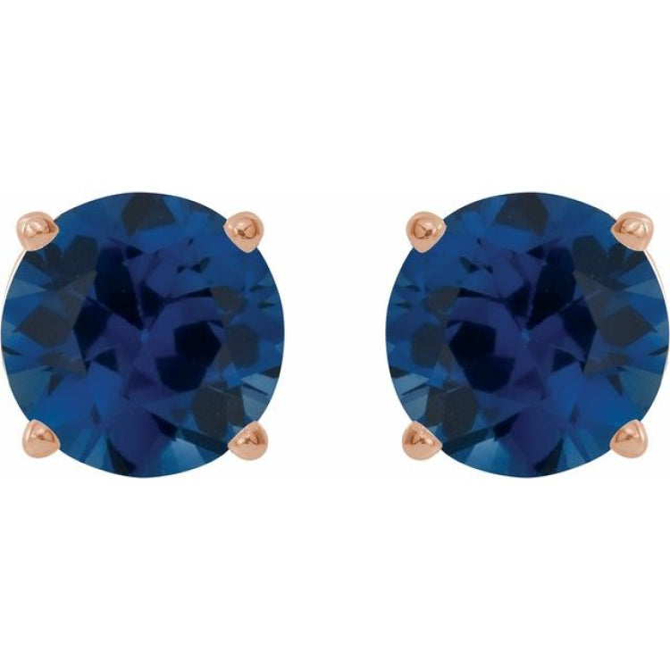 14K Rose Gold 7 mm Lab-Grown Blue Sapphire Earrings