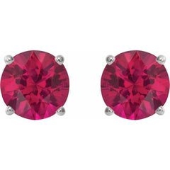 Platinum 7 mm Lab-Grown Ruby Earrings