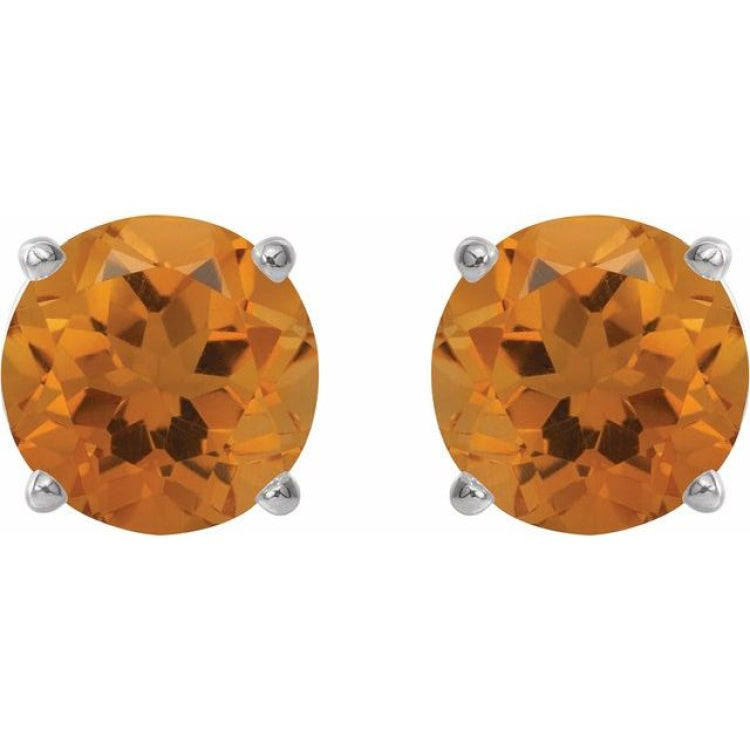 14K White Gold 8 mm Natural Citrine Earrings
