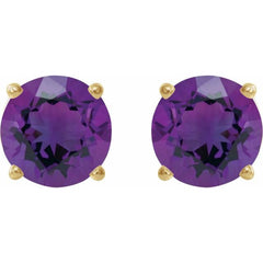 14K Yellow Gold 8 mm Natural Amethyst Earrings