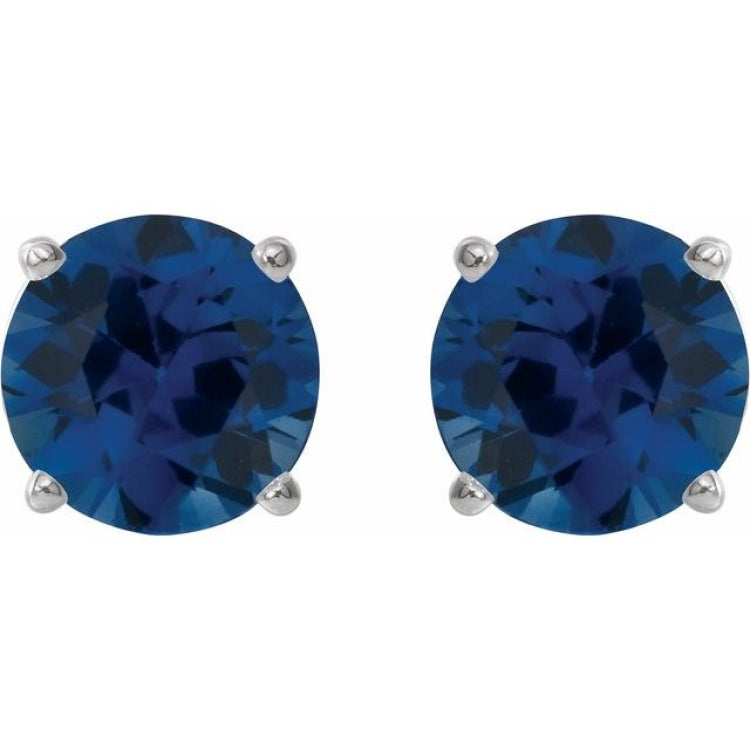 Platinum 8 mm Lab-Grown Blue Sapphire Earrings