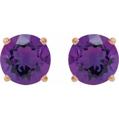 14K Rose 6 mm Natural Amethyst Stud Earrings
