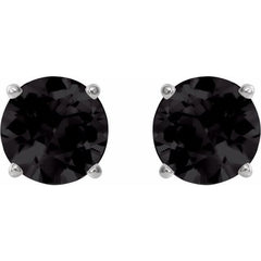 14K White Gold 6 mm Natural Black Onyx Earrings