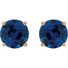 14K Rose 7 mm Lab-Grown Blue Sapphire Stud Earrings