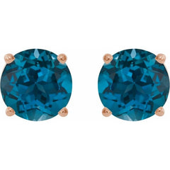 14K Rose Gold 7 mm Natural London Blue Topaz Earrings
