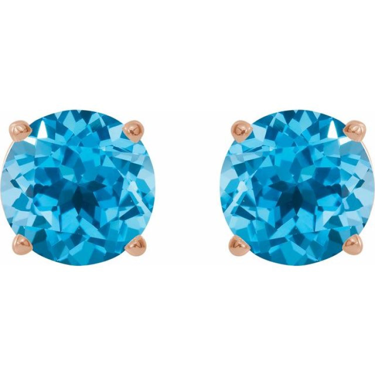 14K Rose Gold 7 mm Natural Swiss Blue Topaz Earrings