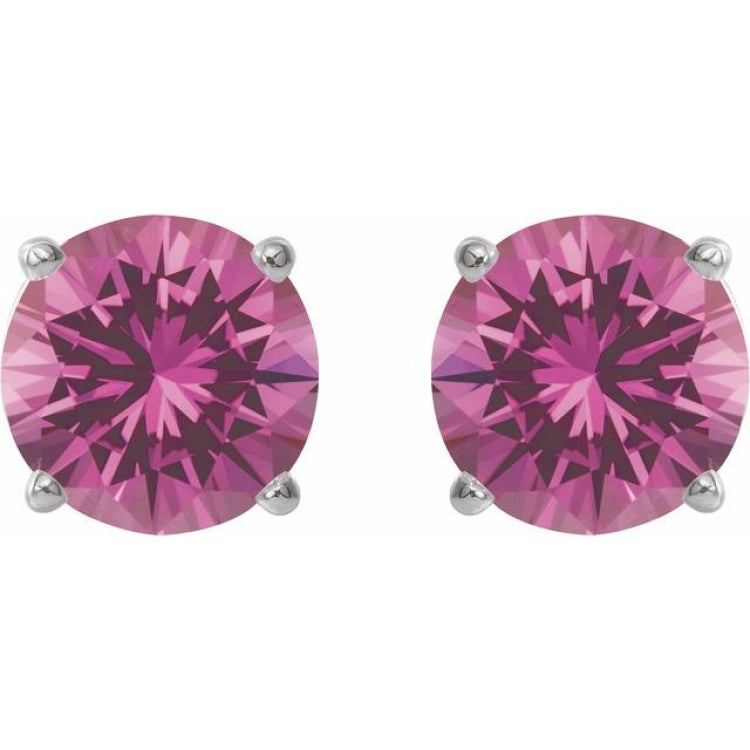 Platinum 7 mm Lab-Grown Pink Sapphire Earrings