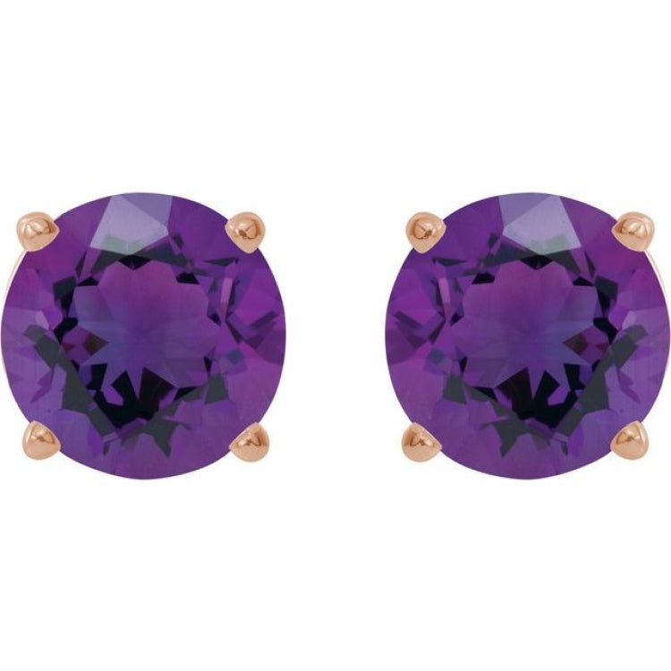14K Rose 8 mm Natural Amethyst Stud Earrings