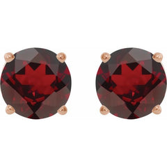 14K Rose 8 mm Natural Mozambique Garnet Stud Earrings